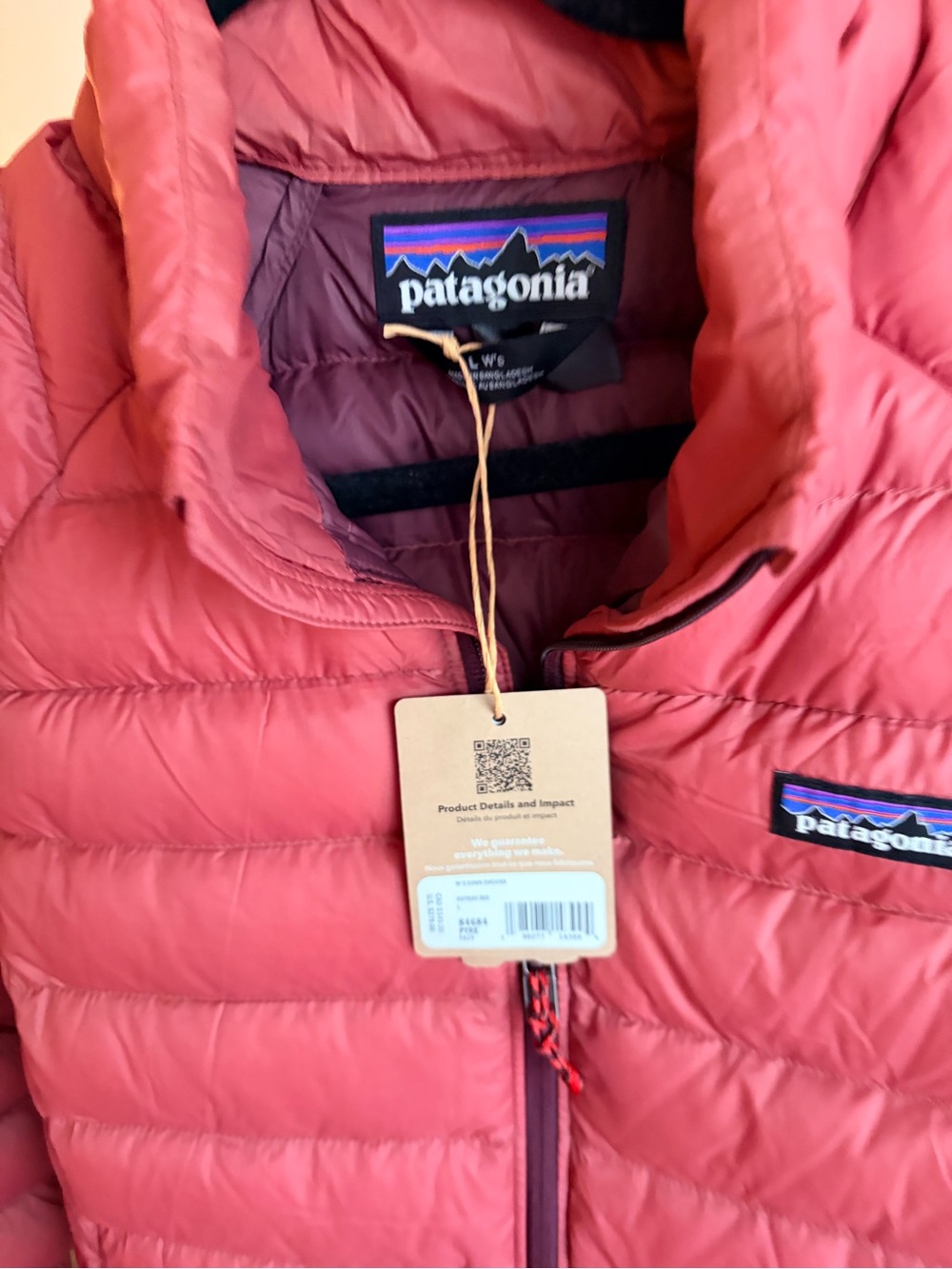 Patagonia Coral Red Quilted Lightweight Jacket “Potters Red-Large” - Picture 2 of 3